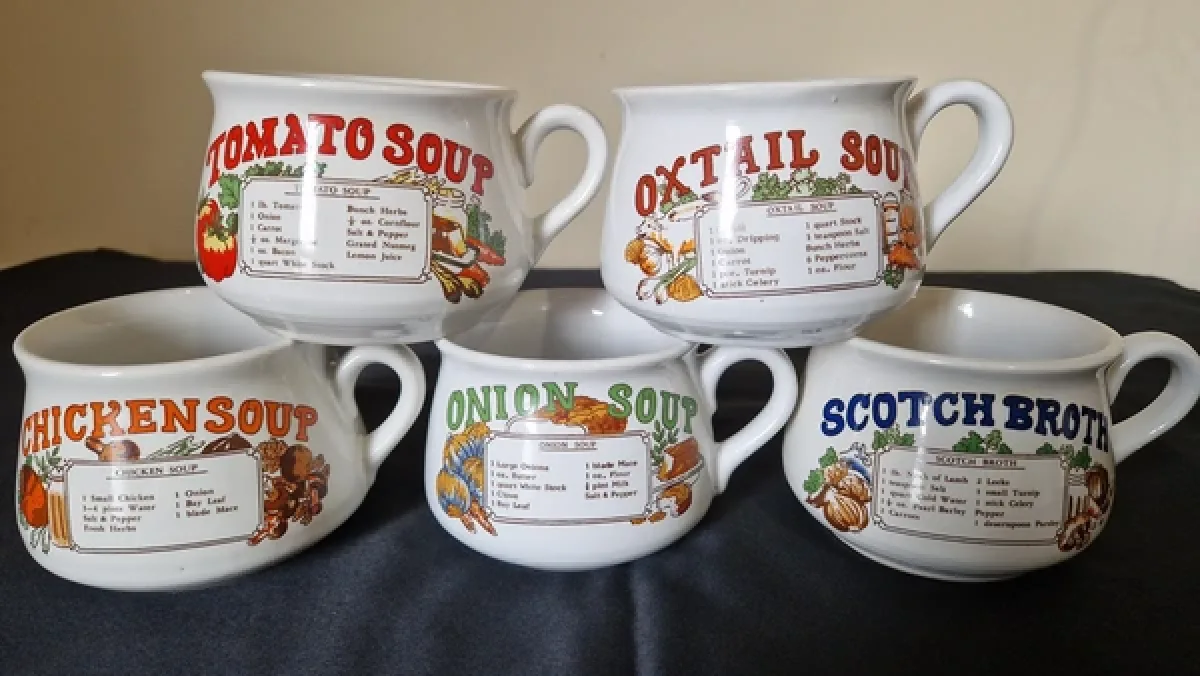 Vintage 1970s Soup Recipe Mugs (Complete Set of 5)